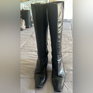 Bebe vintage boots, black with side white stitching, size 8,